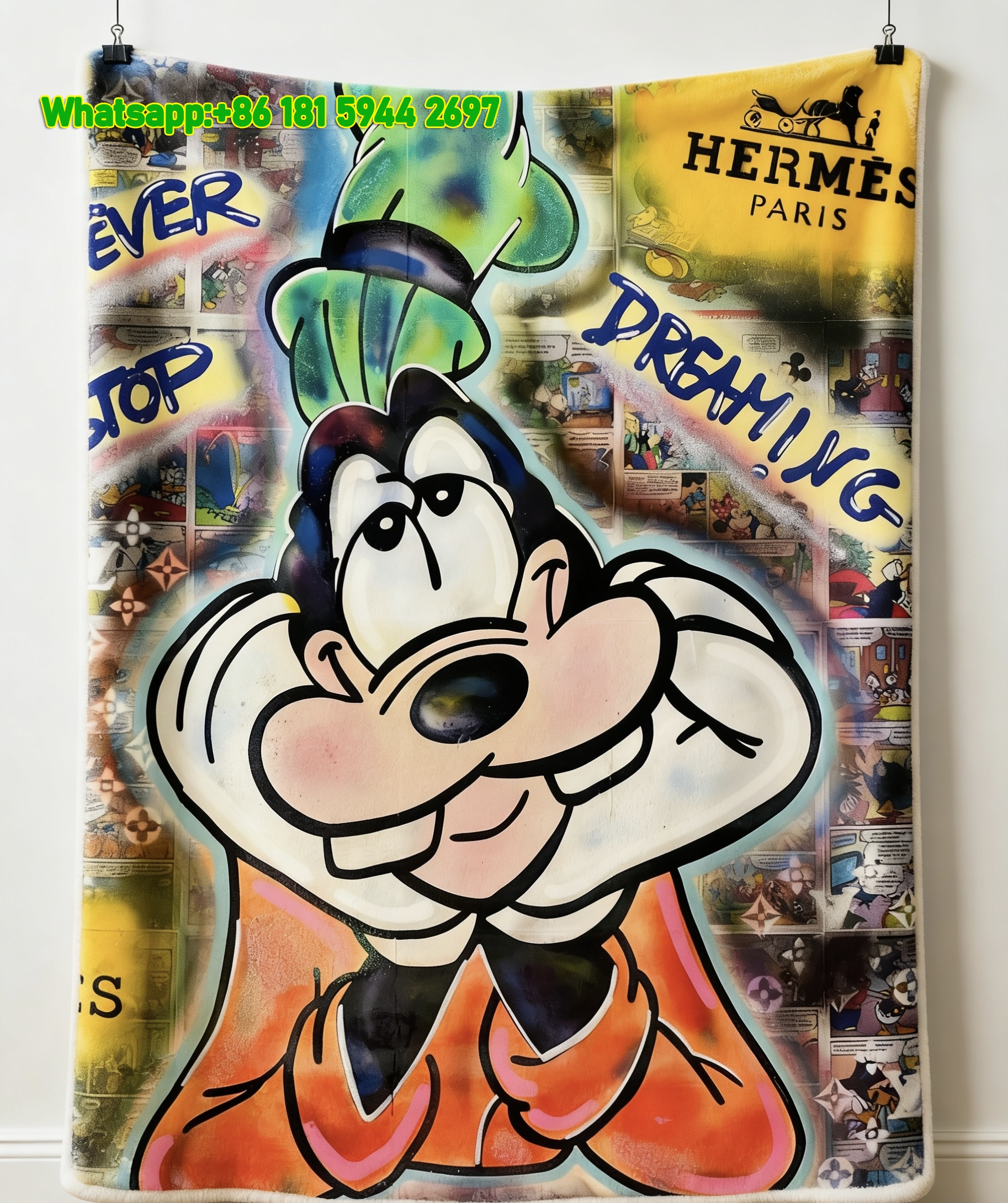 Hermes Goofy Pop Art Flannel Throw Blanket IMG_5370